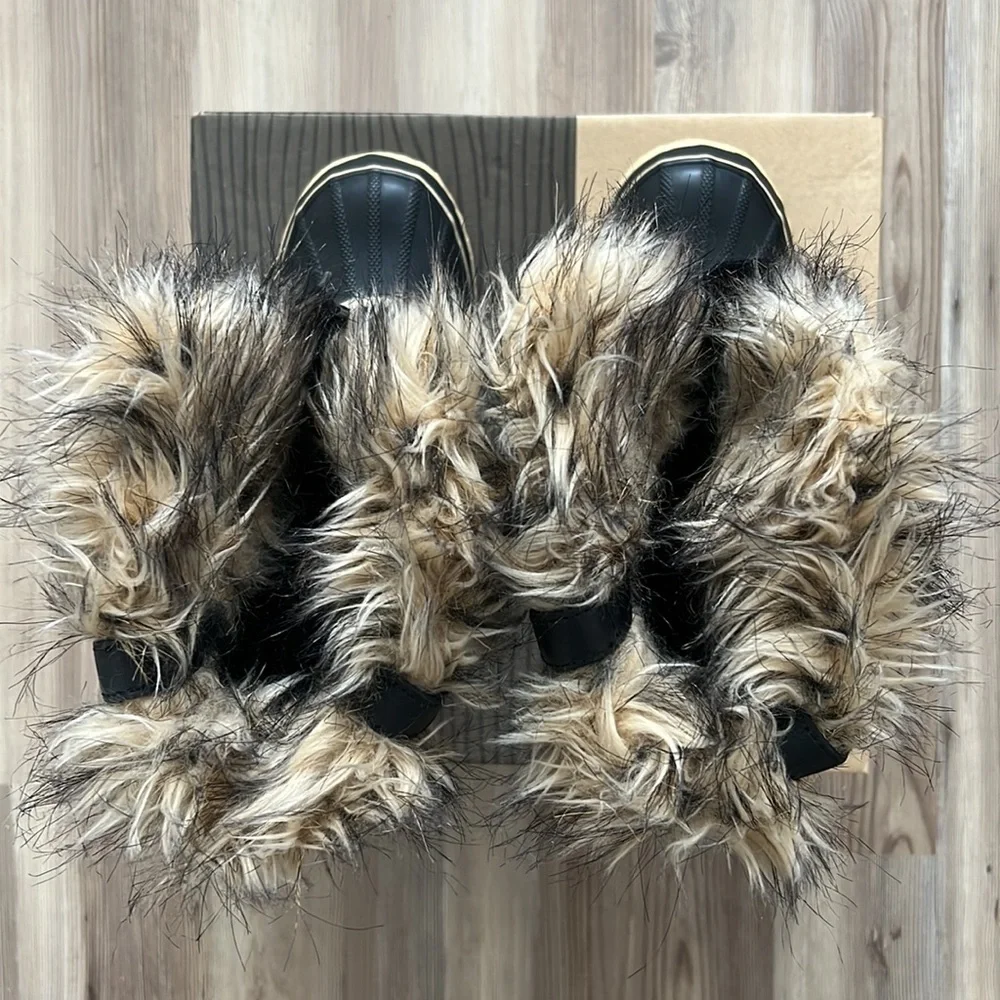 Sorel Joan of Arctic Black Winter Boots Faux Fur